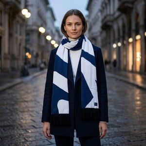 Corona Extra Milano Cortina Navy and White Olympic Scarf with fringe NWT